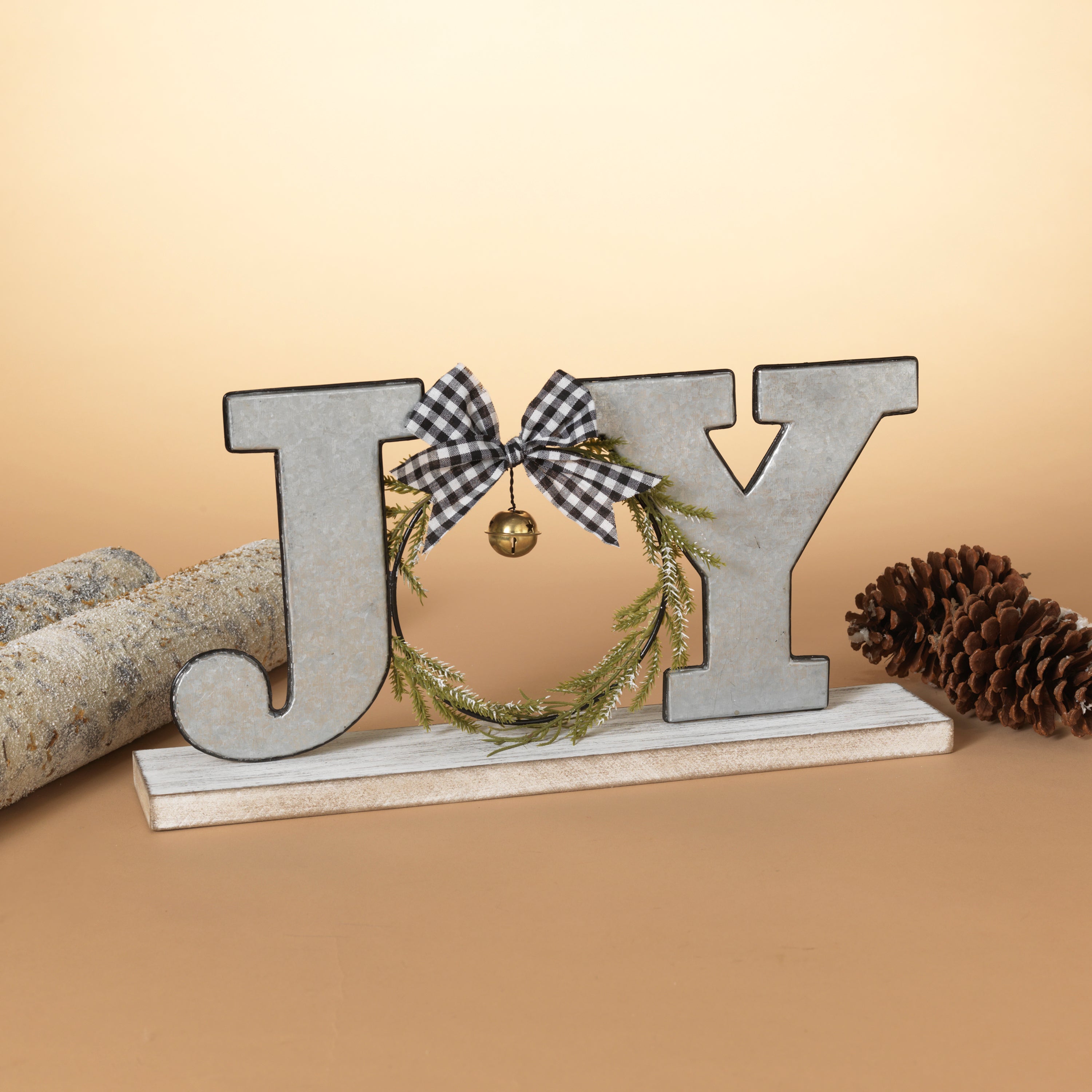 Farmhouse JOY Wood and Metal Tabletop Christmas Decor Sign